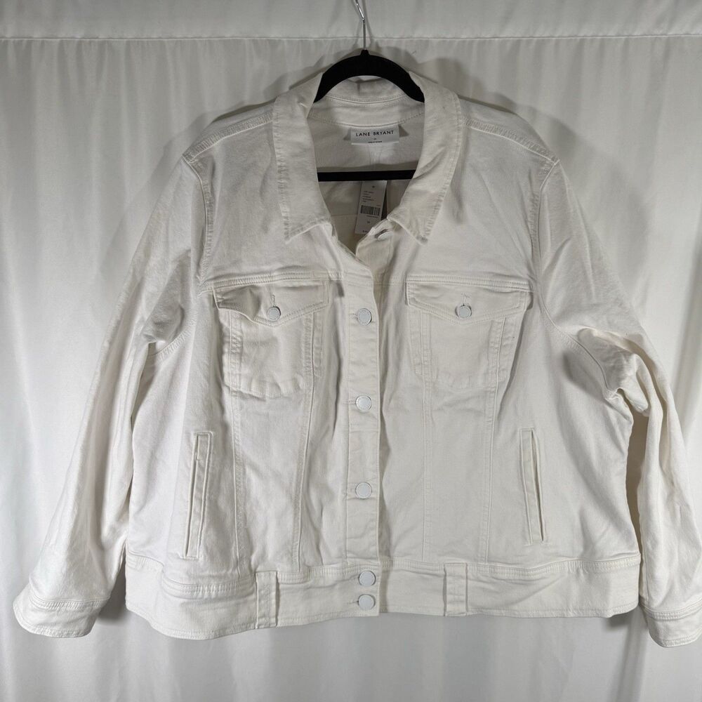 New Lane Bryant Jean Jacket Women's 26 White Long Sleeve Button Up Collared